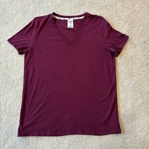 Victoria's Secret Pink V-Neck Short-Sleeve Maroon Top T-Shirt